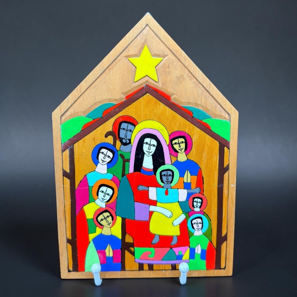 La Semilla de Dios El Salvador Wood Nativity Plaque Folk Art La Palma Wooden
